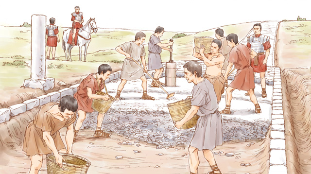 ローマ帝国における街道工事の様子イラスト