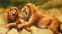ライオンとライガーが戦う様子